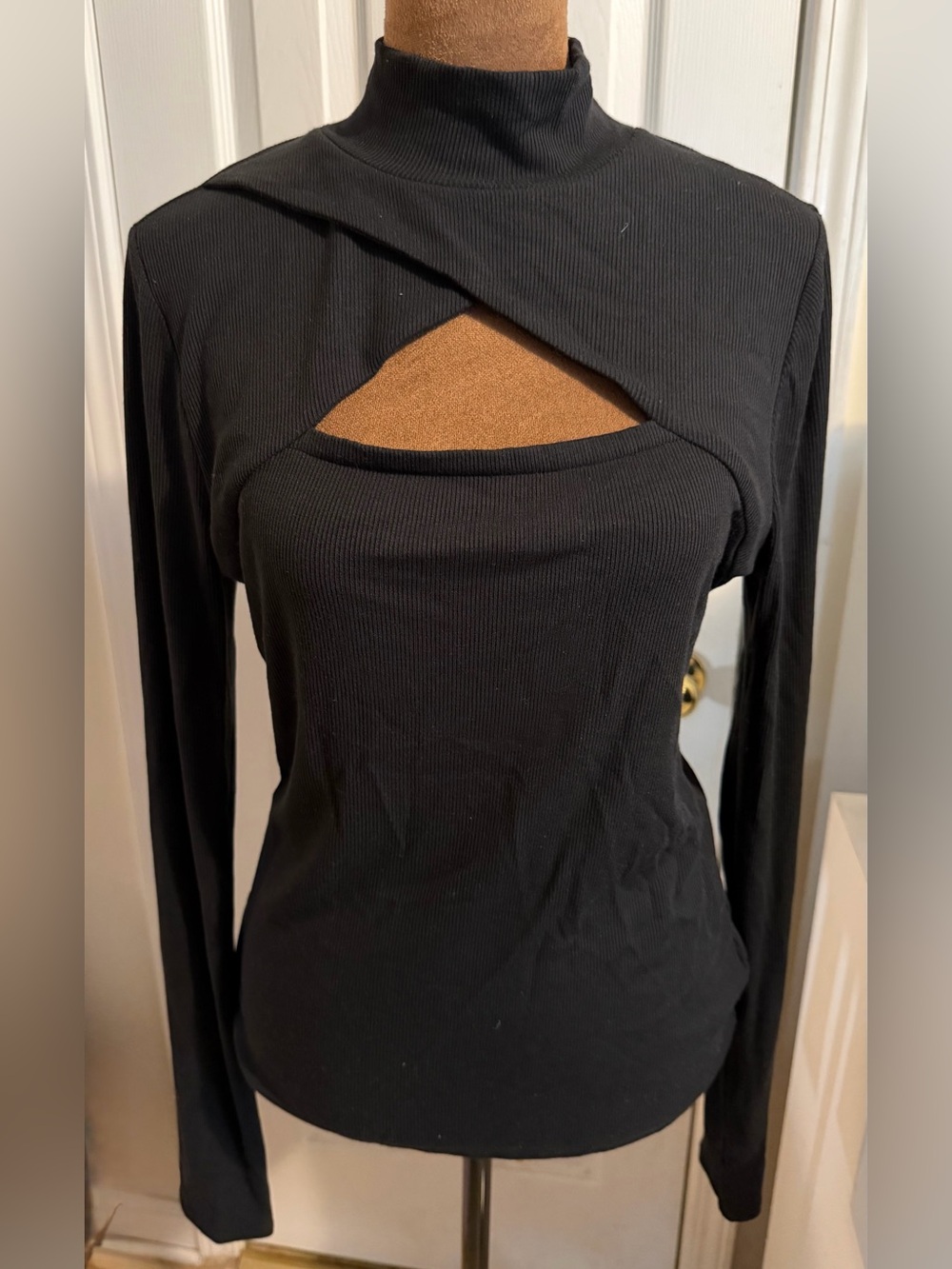PAIGE NWT Sonata Top Black Long-Sleeve Cutout Ribbed Mock Neck - Women